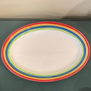 Gibson Hand Painted Rainbow Stripe Ceramic 12.25” Serving Platter